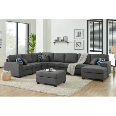 Blakeley 149.5 Inch Wide Right Hand Facing Modular Corner Sectional with Ottoman Dark Gray