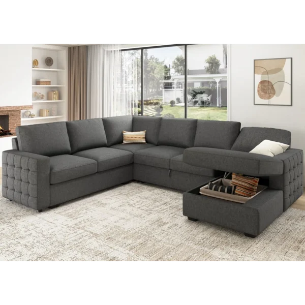 U-Shaped Sectional Sofa Bed Pull Out Sleeper Couch With Storage Chaise 3