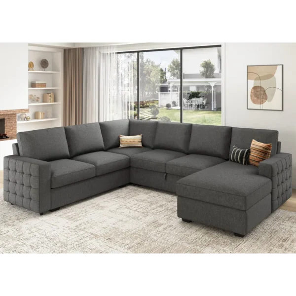 U-Shaped Sectional Sofa Bed Pull Out Sleeper Couch With Storage Chaise