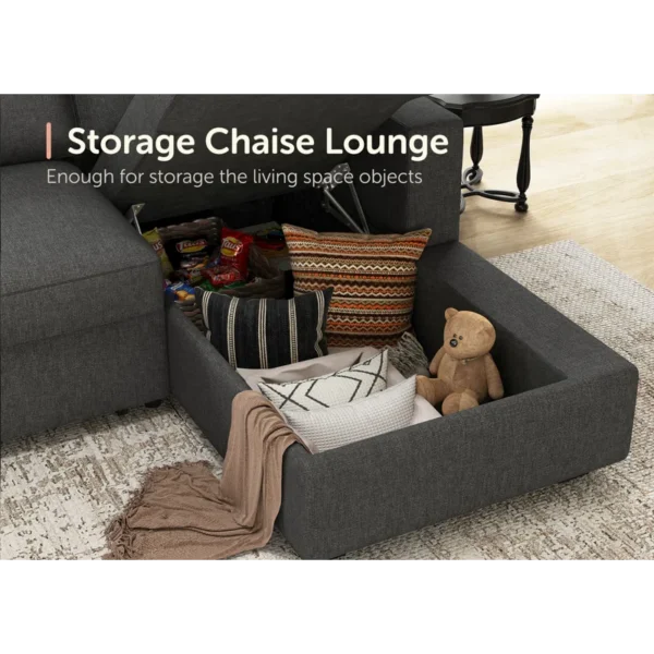 U-Shaped Sectional Sofa Bed Pull Out Sleeper Couch With Storage Chaise 7